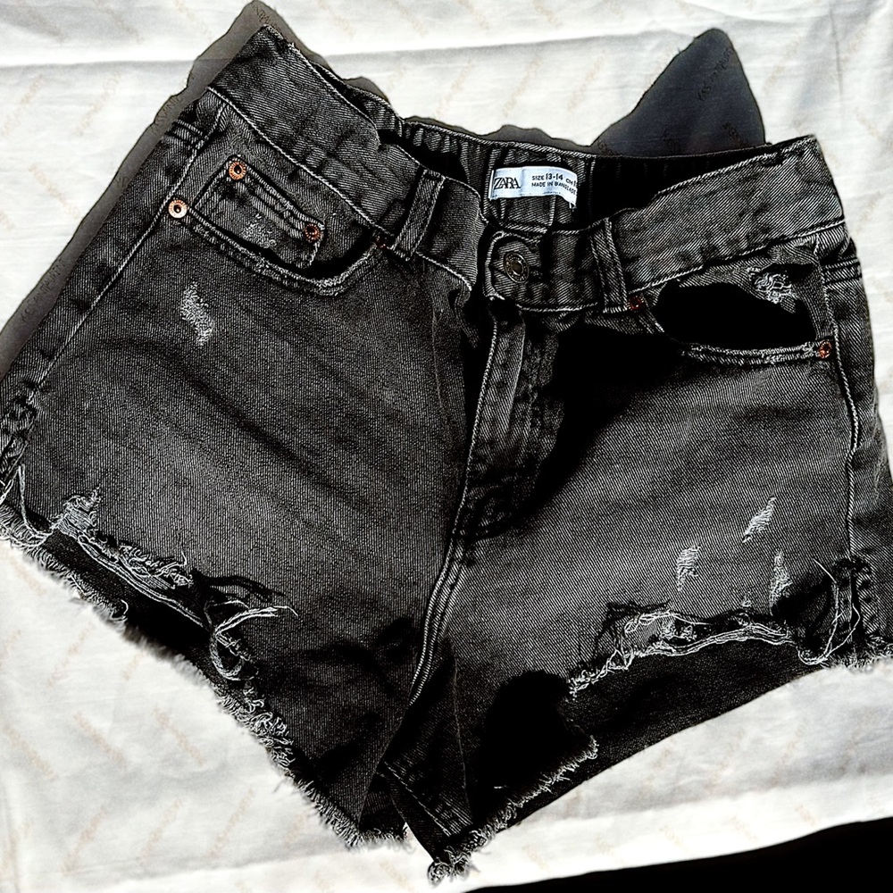 Zara Black Distressed Jean Shorts